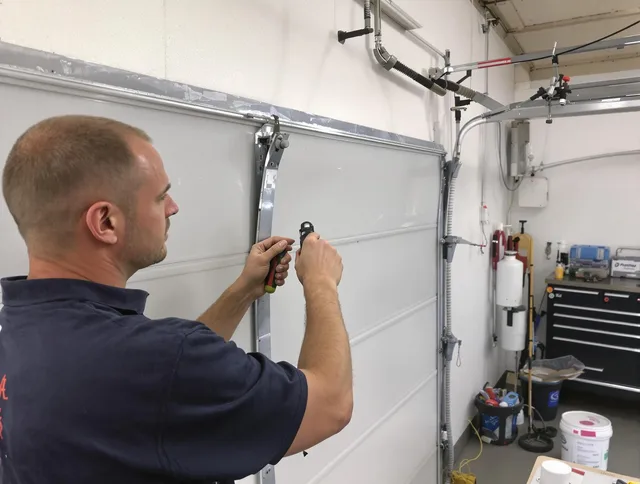 Before and after garage door dent repair by Akron Garage Door Repair in Akron