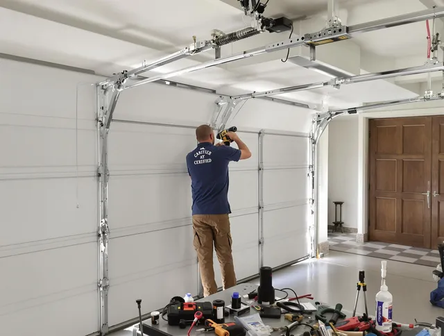 Akron Garage Door Repair certified technician performing precision garage door repair in Akron