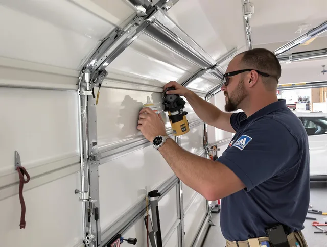 Akron Garage Door Repair technician quieting a noisy garage door in Akron